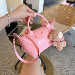 Túi Xách Tay 2 Quai Xách Màu Hồng Kèm Gấu Size 19